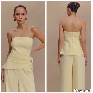 NWT MESHKI Faith Strapless Suiting Top - Lemon Cream Size: Medium